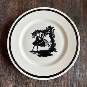 Girls Swing Early American Silhouettes White Black Plate Syracuse China 10.5 in